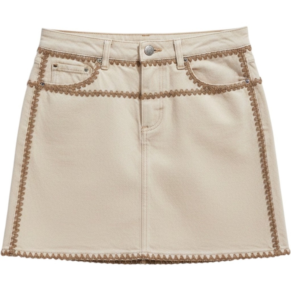 BLANKNYC NWT Whipstitch Denim‎ Mini Skirt Womens Size 28 Cream Tan Boho